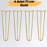 Masa Ve Sehpa Ayağı Tekli Dayanıklı Mobilya Yükseltici Destek Modeli 71 Cm Gold Altın Metal 4'Lü Set
