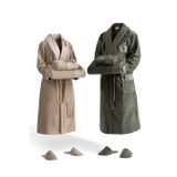 Masal Aile Bornoz Seti %100 Organik Pamuk Nakışlı Bej/Yeşil - M/L