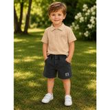 Masal Bebe Kids Erkek Çocuk Polo Yaka Tişört Jean Şort Alt Üst Takım Yazlık Şık Kombin - 9 - 10 Yaş - Bej