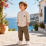 Masal Bebe Kids Keten Gömlek Müslin Pantolon Nakış Detaylı 2li Takım - 9 - 12 Ay - Çoklu