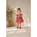 MASAL BEBE KİDS KIZ ÇOCUK KARELİ KİRAZ ASKILI ELBİSE