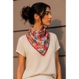 Masal Desen Kırmızı-Pudra Soft Bandana Fular 50x50 cm