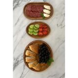 Masal Design 3’lü Ahşap Sunum Tabağı Seti | Oval ve Yuvarlak Kahvaltı ve Servis Tabakları – Rustik Doğal Ağaç