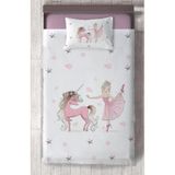 MASAL ODAM BEBEK VE ÇOCUK ODASI Balerin ve Unicorn Kız Desenli Pembe Yatak Örtüsü