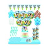 Masal Şekerleme Bluey 8 Kişilik Rozetli Doğum Günü Seti Pasta Süsü Dahil