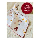 MASALBABY Çok Amaçlı Müslin Örtü 80x90 Cm Yeni Doğan&bebek&çocuk Gökkuşağı Harfli Müslin Bez&müslin Battaniye