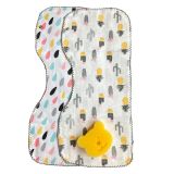 MASALBABY İkili Müslin Çift Katlı Çıtçıtlı Mama Önlüğü/Omuz Örtüsü & Banyo Süngeri (Gri damlalı - gri kaktüslü)