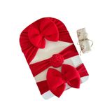 MASALBABY Kız Bebek Fiyonklu Bone Bandana ve Saç Bandı - 3'lü Hediyelik Set (Kırmızı)