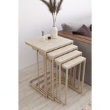 MASALCI MOBİLYA PARİS (TEKERLEKLİ) 4 LÜ ZİGON SEHPA CAPPUCİNO AYAK-TRAVERTEN MDF MEBRAN AHŞAP