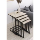 MASALCI MOBİLYA PARİS (TEKERLEKLİ) 4 LÜ ZİGON SEHPA SİYAH AYAK-TRAVERTER MDF MEBRAN AHŞAP