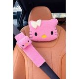Masalia Peluş Hello Kitty Tasarımlı Araç Boyun Yastığı ve Emniyet Kemeri Seti (1 Yastık ve 1 Kılıf) - Pembe