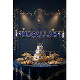 Maşallah Yazılı Sünnet Banner Mavi Gold 160 cm Sünnet Süsü Parti Dekorasyon