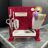 Masaüstü Ayaklı Pegboard Çalışma Masası Düzenleyici Pano Seti - 8 Parça Aksesuarlı Organizer (Skadis Uyumlu) - Kırmızı