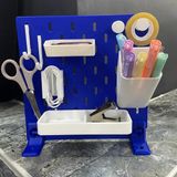 Masaüstü Ayaklı Pegboard Çalışma Masası Düzenleyici Pano Seti - 8 Parça Aksesuarlı Organizer (Skadis Uyumlu) - Mavi