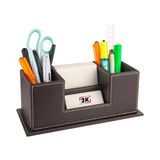 Masaüstü Deri Organizer Kalemlik 4 Gözlü Desktop Organizer Rainbow Vegan 10x12x25 cm. Kahverengi