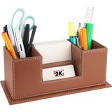 Masaüstü Deri Organizer Kalemlik 4 Gözlü Desktop Organizer Rainbow Vegan 10X12X25 Cm. Taba - Çok Renkli