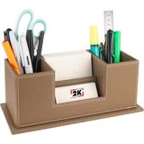 Masaüstü Deri Organizer Kalemlik 4 Gözlü Desktop Organizer Rainbow Vegan 10X12X25 Cm. Vizon - Çok Renkli