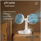 Masaüstü Dijital Ekranlı Çift Fanlı LED Işıklı Soğutucu Fan Ev Ofis Şarjlı Vantilatör - Lisinya