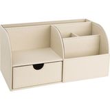 Masaüstü Düzenleyici,kalemlik,kumandalık,küpbloknotluk,tabletlik,kitaplık,6 Gözlü,çekmeceli,desktop Organizer,vegan,24,5*13*12 - Bej - 24,5X13X12 cm.