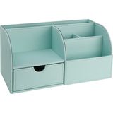 Masaüstü Düzenleyici,kalemlik,kumandalık,küpbloknotluk,tabletlik,kitaplık,6 Gözlü,çekmeceli,desktop Organizer,vegan,24,5*13*12,su Yeşili - 24,5X13X12 cm.