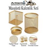 Masaüstü Fileli Kalemlik Seti 3 Parça 1 Paket 3 Lü Masa Üstü Düzenleyici Kalemlik Küp Notluk Ataşlık