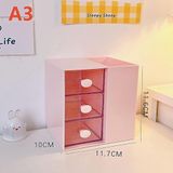 Masaüstü Kalemlik Organizer 7 Bölmeli Kawaii Kapaklı Mini Çekmeceli Kalemlik - Pembe