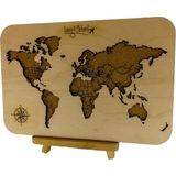Masaüstü Kişiselleştirilebilir Ahşap Mantar Dünya Haritası - Mini Şövale ve 30 Adet Pin Hediyeli – 30X20CM - Beyaz