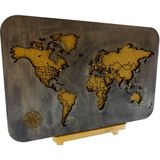 Masaüstü Kişiselleştirilebilir Ahşap Mantar Dünya Haritası - Mini Şövale ve 30 Adet Pin Hediyeli – 30X20CM - Gri