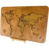 Masaüstü Kişiselleştirilebilir Ahşap Mantar Dünya Haritası - Mini Şövale ve 30 Adet Pin Hediyeli – 30X20CM - Kahve