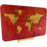 Masaüstü Kişiselleştirilebilir Ahşap Mantar Dünya Haritası - Mini Şövale ve 30 Adet Pin Hediyeli – 30X20CM - Kızıl