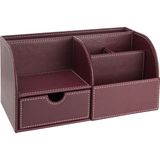 Masaüstü Organizer,kalemlik,kumandalık,küp Bloknotluk,tabletlik,kitaplık,6 Gözlü,çekmeceli,bordo - 24,5X13X12 cm.