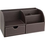 Masaüstü Organizer,kalemlik,kumandalık,küp Bloknotluk,tabletlik,kitaplık,6 Gözlü,çekmeceli,kahve - Kahverengi - 24,5X13X12 cm.