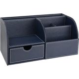Masaüstü Organizer,kalemlik,kumandalık,küp Bloknotluk,tabletlik,kitaplık,6 Gözlü,çekmeceli,lacivert - 24,5X13X12 cm.
