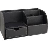 Masaüstü Organizer,Kalemlik,Kumandalık,Küp Bloknotluk,Tabletlik,Kitaplık,6 Gözlü,Çekmeceli,Siyah - 0 - Siyah - 24,5X13X12 cm.