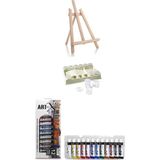 Masaüstü Orta Boy Şövale-art-x 12 Ml 12 'li Akrilik Set-rich Şişeli Palet 3'lü Set