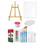 Masaüstü Şövale Akrilik Boya Seti 9 Ml 12'Li Tuval Seti 35X50 Plastik Spatula Seti