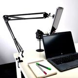 Masaüstü Telefon & Tablet Tutucu 360° Dönen Başlık, Çift Teleskopik Kol (73CM) Ayarlanabilir Kelepçe - Siyah