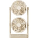 Masaüstü USB Şarjlı 180° Dönebilen 2 Pervaneli 5 Kademe Fan Vantilatör Soğutucu YS2546 - Krem