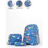 Masho Trend 3 Gözlü Mavi Dinozorlar Okul Çantası + Beslenme Dino Çanta Ilkokul Çantası Sırt Çantası - Çok Renkli - 37 x 27 x12 cm
