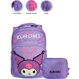 Masho Trend 3 Gözlü Tüylü Kuromi Ilkokul Çantası + Beslenme - Kuromi Ilkokul Kız Çantası - Sırt Çantası - Lila - 37 x 27 x12 cm