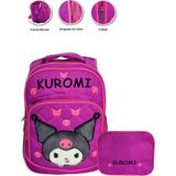 Masho Trend 3 Gözlü Tüylü Kuromi Ilkokul Çantası + Beslenme - Kuromi Ilkokul Kız Çantası - Sırt Çantası - Mürdüm - 37 x 27 x12 cm