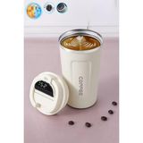 Masho Trend 510ML Termos, Dokunmatik Derece Göstergeli Bardak Termos, Vakumlu Termos, Mug Termos, Çelik Termos - 510 ml - Krem
