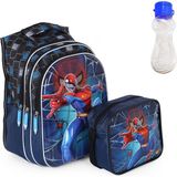 Masho Trend Kabartmalı Spiderman Çanta + Beslenme + Suluk - Ilkokul Çantası - Çocuk Çanta - Örümcek Adam Çanta - Azur Mavi