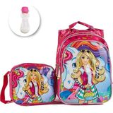 Masho Trend Mor Kumaş Renk Desenli Barbie Çanta Beslenme Suluk Okul Çantası Barbi Çanta - 1 Adet - Karışık-Çok Renkli