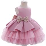 Masho Trend Pudra Pembe Kat Kat Tüllü Kurdelalı Elbise - Kat Kat Tül Elbise - Mini Elbise - Çocuk Abiye - 12 Yaş - Renkli
