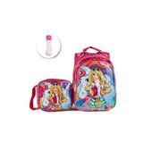 Mashotrend Mor Kumaş Renk Desenli Barbie Çanta + Beslenme + Suluk - Okul Çantası - Barbi Çanta