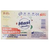 Masi 3 Katlı Lastikli Emoji Desenli Çocuk Cerrahi Maske Telsiz 5'li