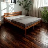 Masif Ahşap Trend Karyola Ceviz Renk + 2 Adet Simple Yatak Kenarı Rafı Hediyeli 160x200