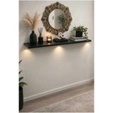 Masif Ahşap Uçan Duvar Rafı 120x10 cm – Dekoratif Duvar Rafı - Siyah 120raf10