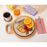 Masif Ahşap Yuvarlak Supla & Sunum Tabağı – Saplı Doğal Ahşap Servis Tabağı 24 cm - Natural